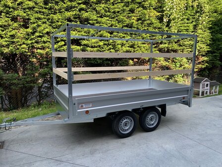 Dubbelas plateau aanhangwagen + huif 308x158x145