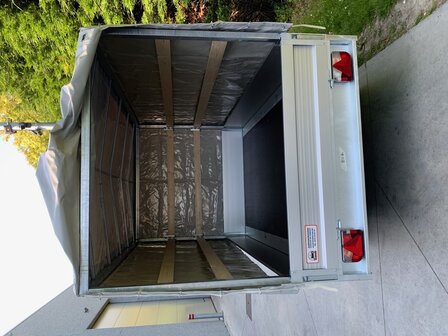 Dubbelas plateau aanhangwagen + huif 308x158x145