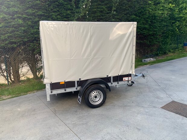 Enkelas aanhangwagen met huif 200x130x150